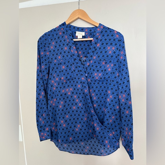 NWOT Maeve by Anthropologie Eva Blue Faux Wrap Blouse/Top Size 0 - Picture 3 of 6